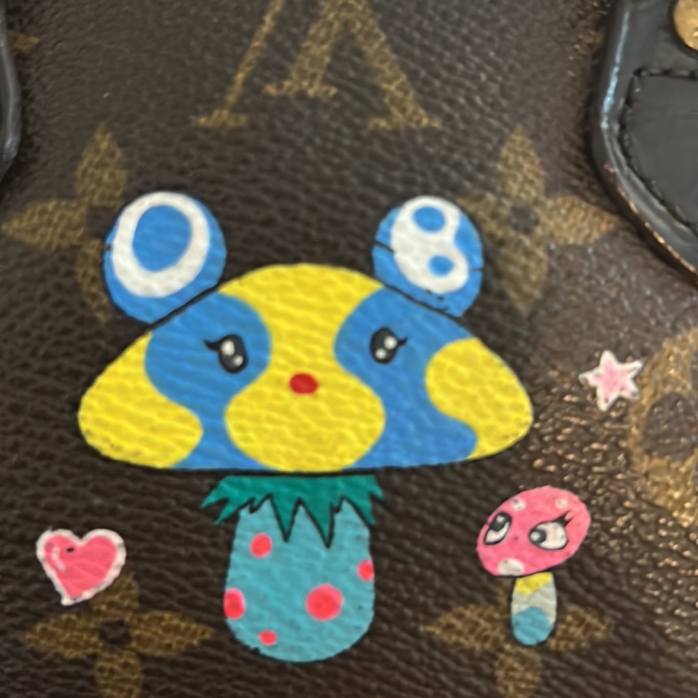 Brown Designer Handbag with Colorful Mushroom Design - Picture 8 of 8